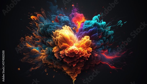 Colorful magic explosion on dark background. Generative ai