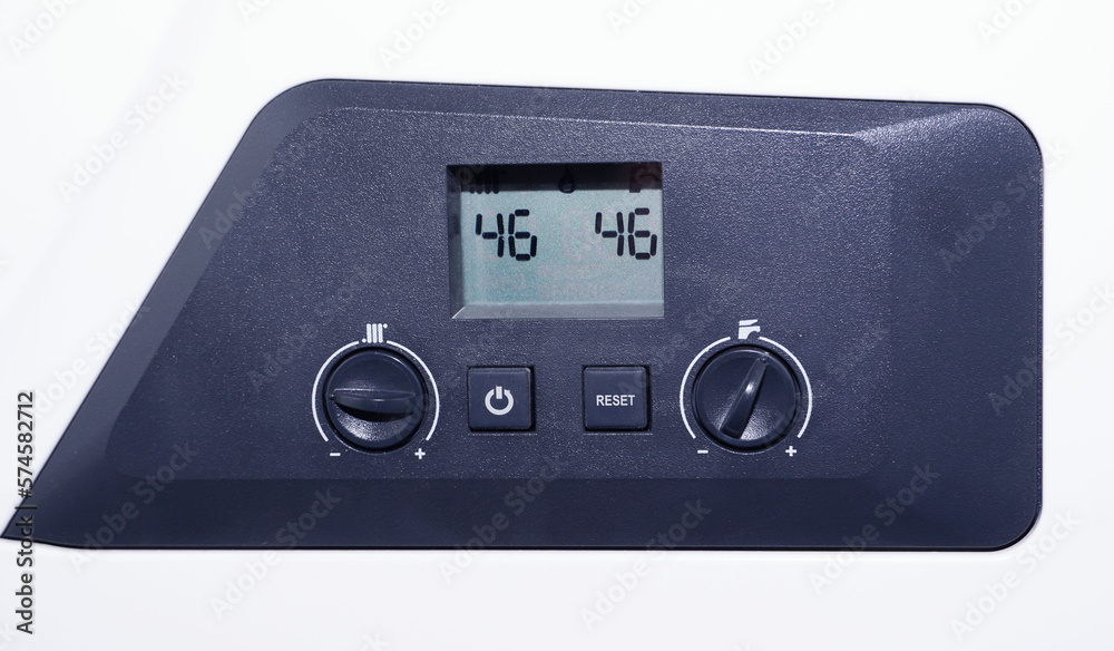 Control panel of modern domestic double-circuit gas boiler, water heater. Control panel of modern domestic double-circuit gas boiler, water heater.