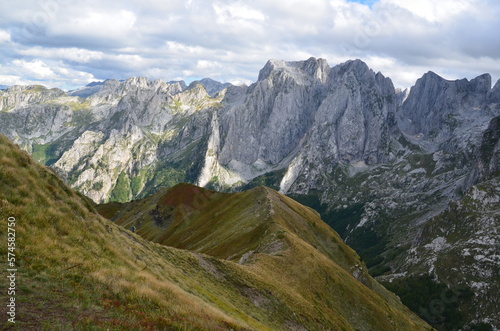 The mountains of the Prokletije National Park in the autumn near the Grebaje Valley of Montenegro. The Accursed Mountains. Albanian Alps.