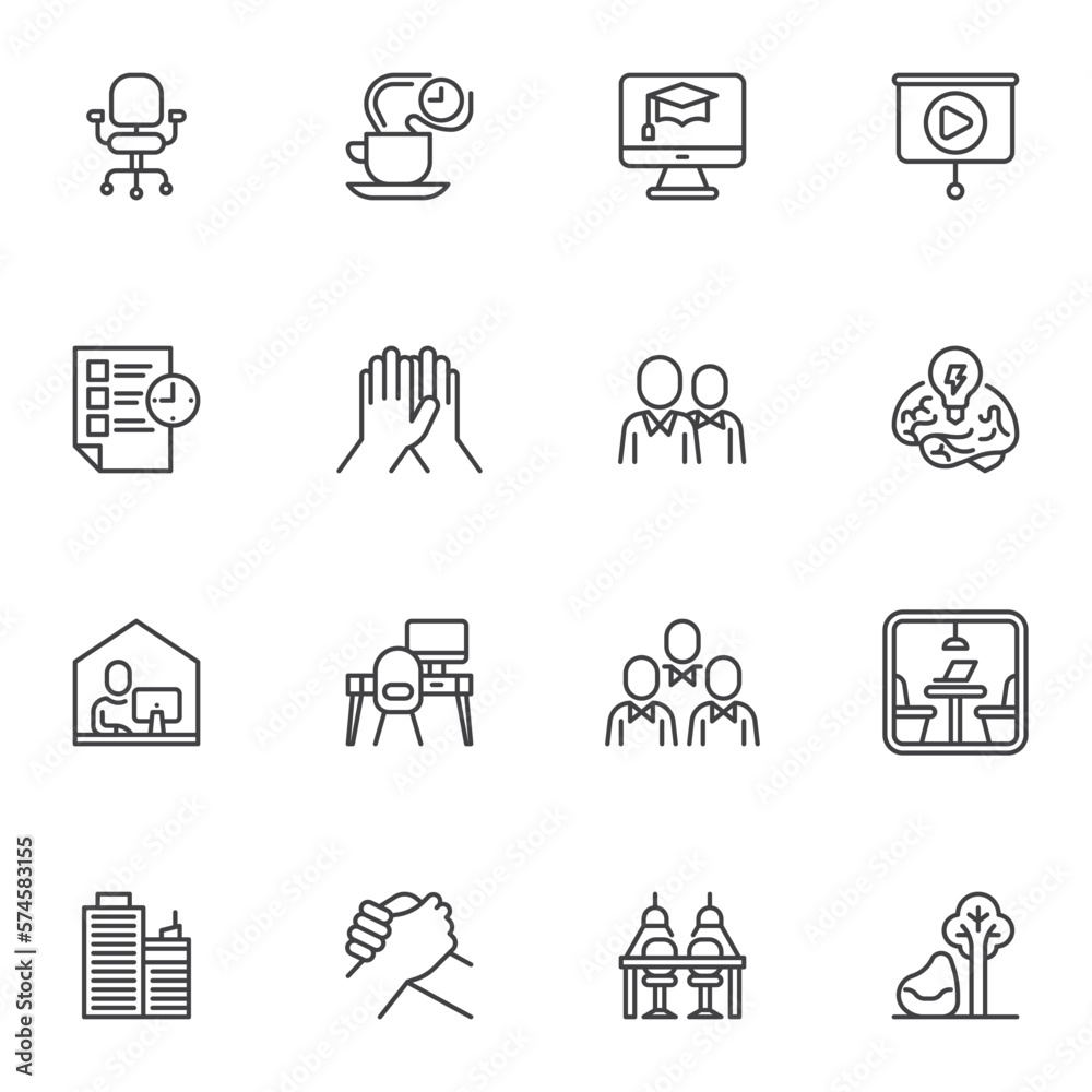 Co-working space line icons set Co-working space line icons set
