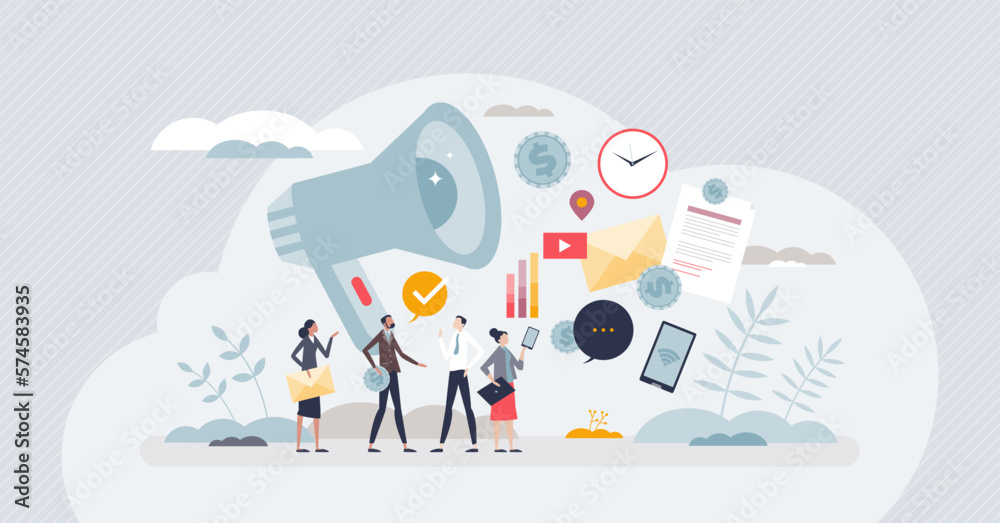 Communication strategies and online marketing methods tiny person concept. Social media ads, advertising and networking for customer engagement vector illustration. Company digital advertisements. Communication strategies and online marketing methods tiny person concept. Social media ads, advertising and networking for customer engagement vector illustration. Company digital advertisements.