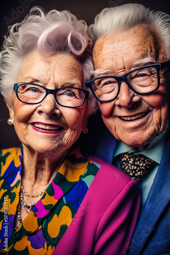 Portrait älteres glückliches Ehepaar - Thema Alter, Altersvorsorge oder Rente oder jung geblieben. Generative AI Illustration photo