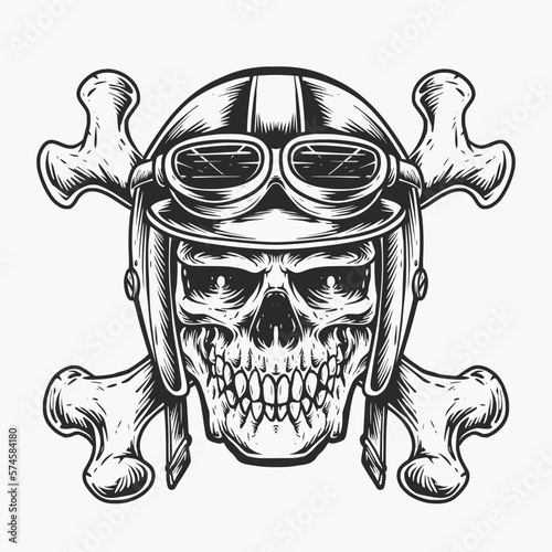 crossing bone skull biker logo illustration