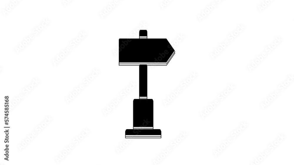Black Road traffic sign. Signpost icon isolated on white background. Pointer symbol. Street information sign. Direction sign. 4K Video motion graphic animation Black Road traffic sign. Signpost icon isolated on white background. Pointer symbol. Street information sign. Direction sign. 4K Video motion graphic animation