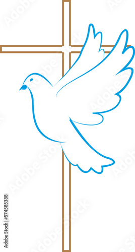 Pigeon. Symbol of love, freedom. Flying dove near the cross. Holy Spirit. Cross dove. A symbol of peace. Dove.