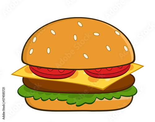 Hamburger Cartoon Illustration. Hand Drawn Illustration Isolated On Transparent Background