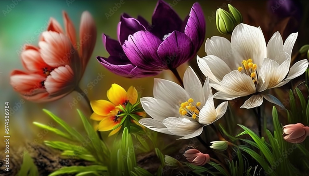 Fototapeta premium Experience the Splendor of Spring's Blooming Flowers background, A Symphony of Colors, Generative ai
