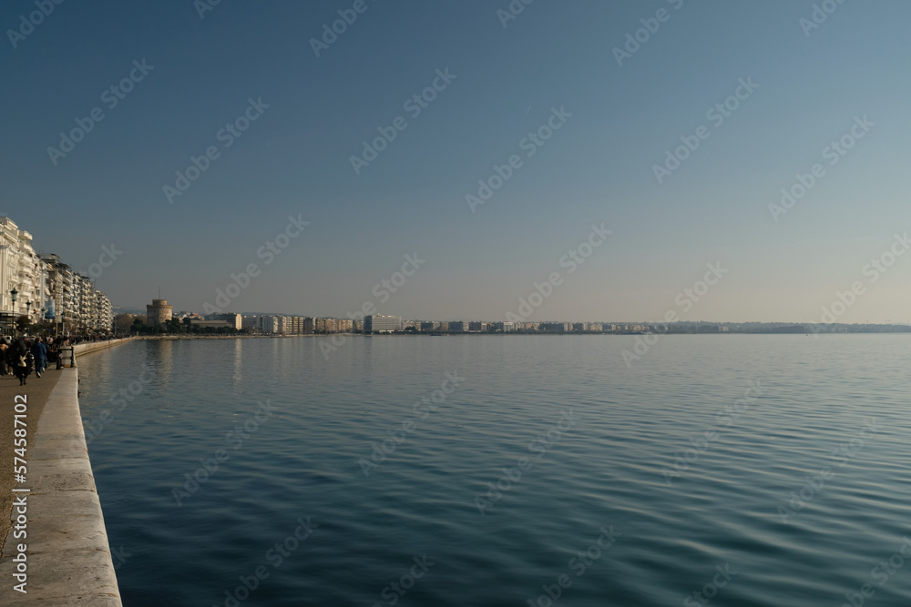 View of the city of Thessaloniki by the sea in the afternoon
