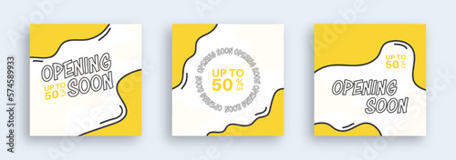 Opening soon square banner collection. Coming soon social media concept.