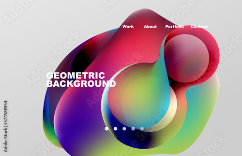 Landing page abstract liquid background. Flowing shapes, round design and circle. Web page for website or mobile app wallpaper