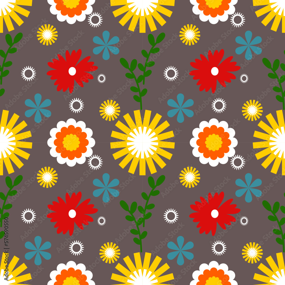 colorful abstract seamless patterns with flowers. Hand drawn vector illustrations. Every pattern is isolated