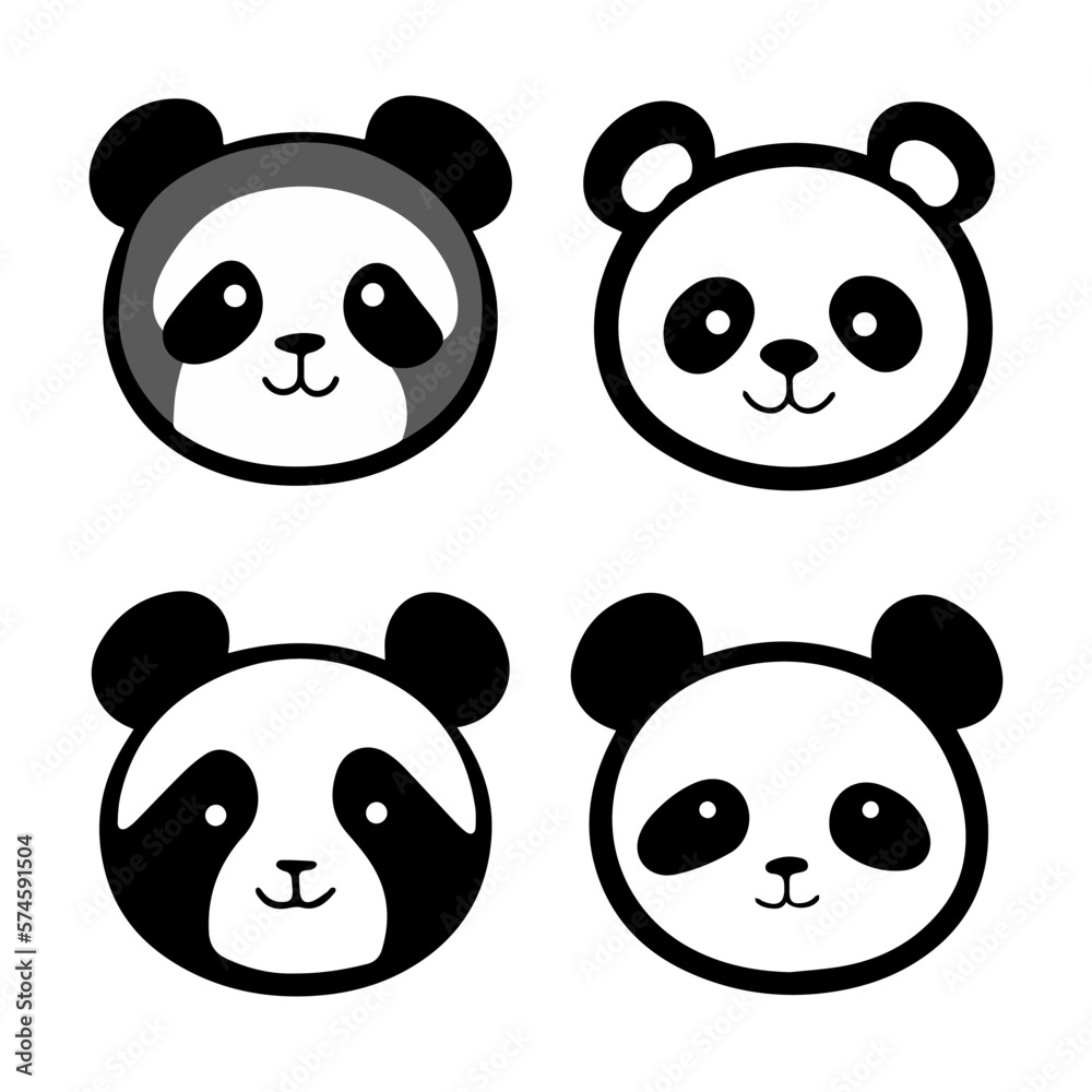 Fototapeta premium Set of cute pandas. Funny doodle animals. Little panda in cartoon style. Vector illustration