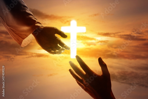 Jesus Christ giving a helping hand to humans