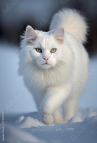 cat on the snow, Generative AI © thinnapat