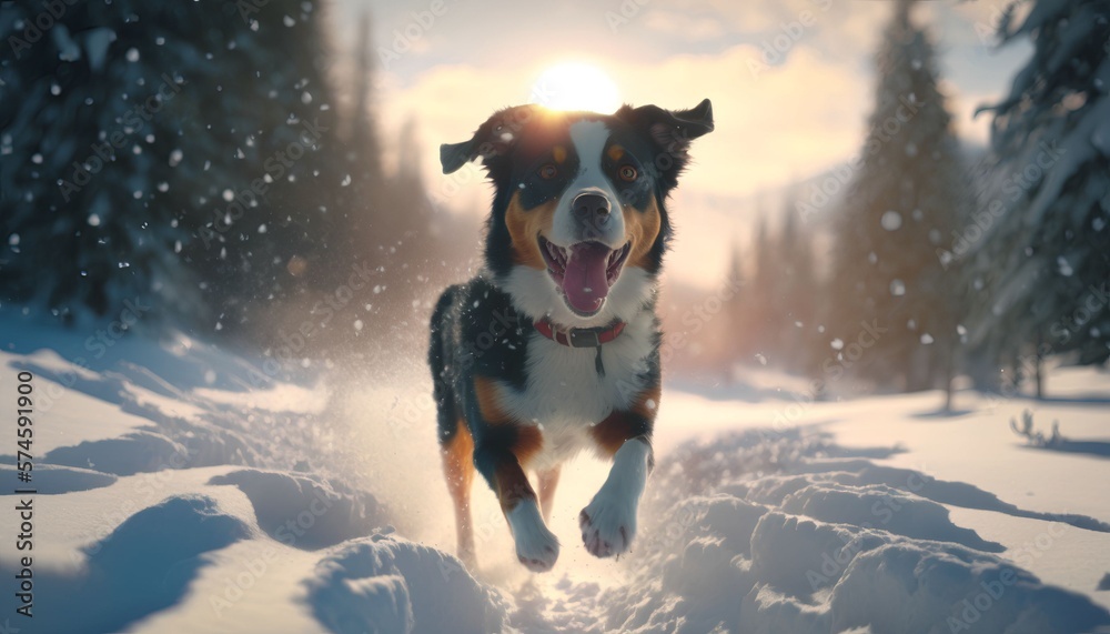 dog running in the snow, Generative AI