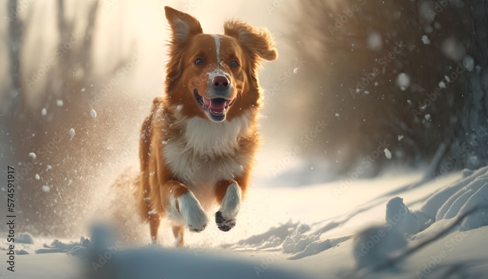 dog running in the snow, Generative AI