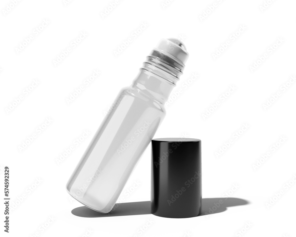 Clear Roll On Glass Bottle isolated on transparent background, prepared for mockup, 3D render.
Clear Roll On Glass Bottle isolated on transparent background, prepared for mockup, 3D render.