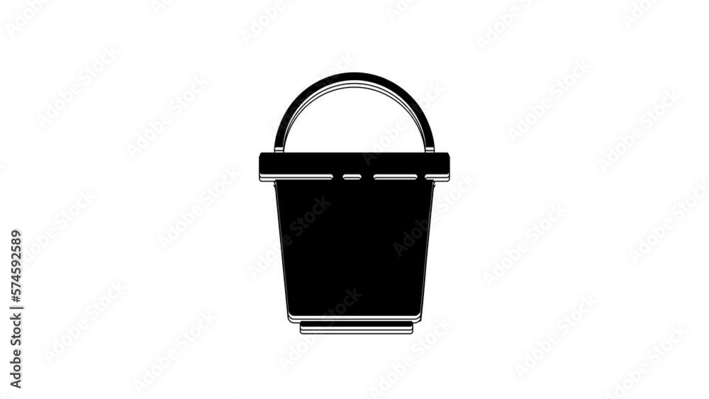 Black Bucket icon isolated on white background. Cleaning service concept. 4K Video motion graphic animation Black Bucket icon isolated on white background. Cleaning service concept. 4K Video motion graphic animation