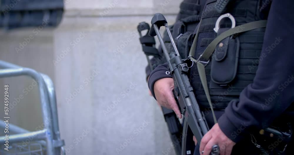 4k security officers with rifle london terror attack slow motion 4k security officers with rifle london terror attack slow motion
