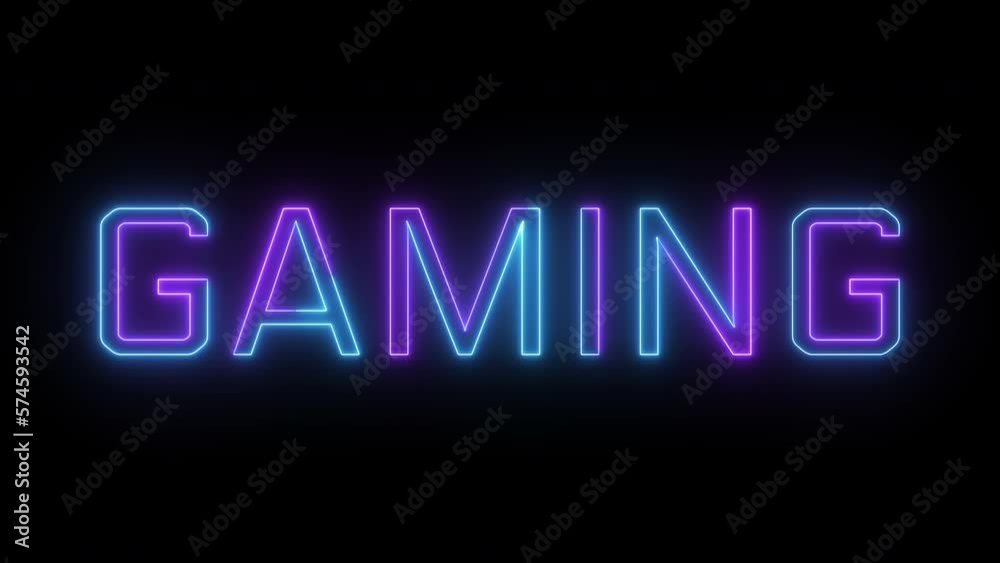 Neon glowing gaming text flickering animation on black background Neon glowing gaming text flickering animation on black background