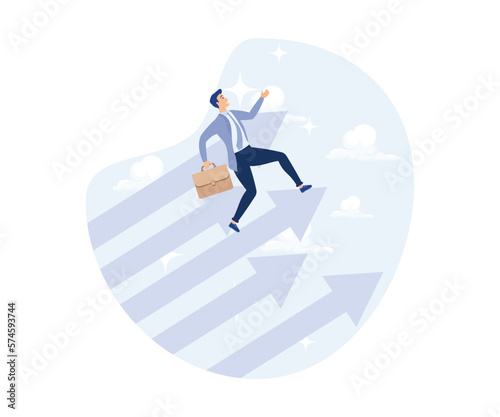 Company success moving forward,improvement concept,businessman standing on growing arrows, modern flat vector illustration © Alwie99d