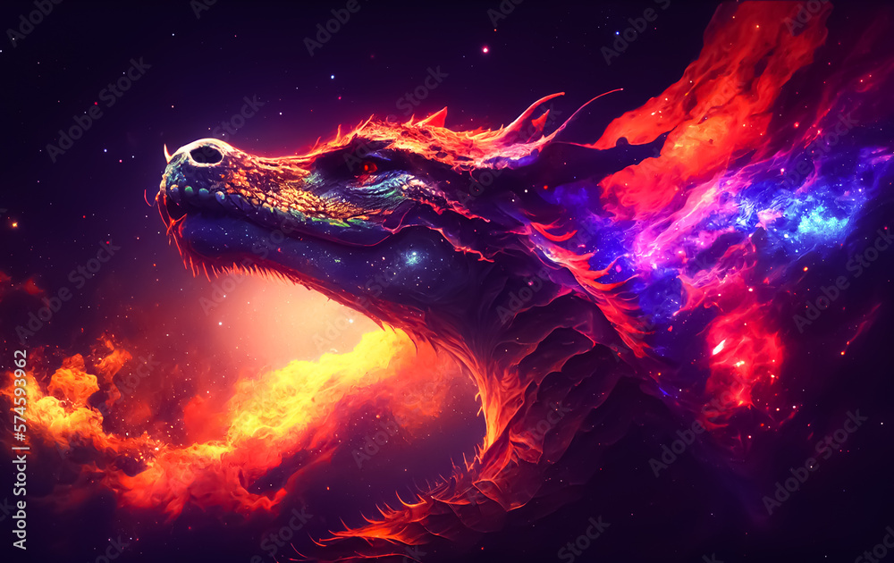 Mesmerizing Cosmos dragon with universe and colorful galaxies inside it, fictional background. Generative ai