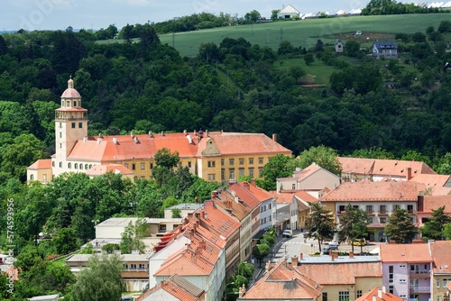 The castle and the center of Moravský Krumlov. Czechia. 