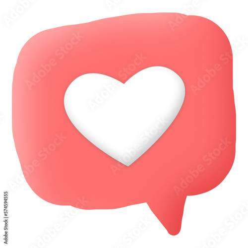 red heart with speech bubble. 3d isolated object