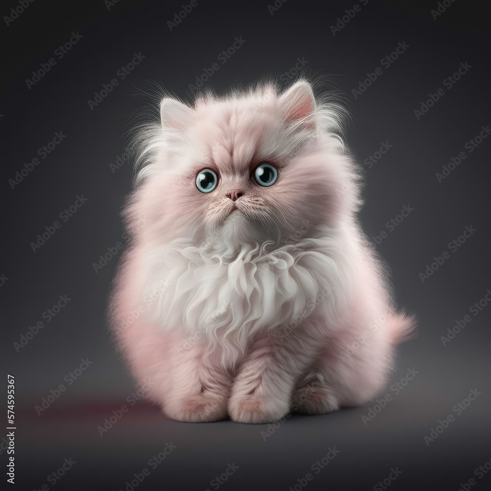 Cat illustration. Fluffy, furry. Black Background. Generative AI