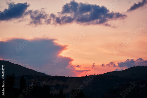 Beautiful mountains landscape with sunset sky. Carpathians, Ukraine. © luengo_ua