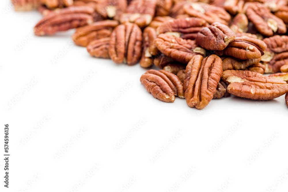 Peeled pecan nuts isolated on white background. Peeled pecan nuts isolated on white background.