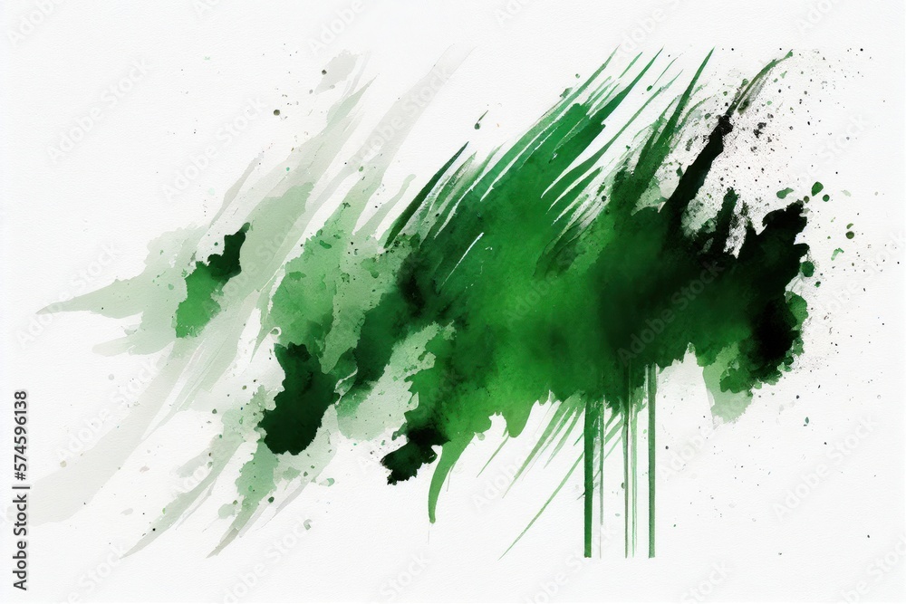 Green Watercolor Background, Brush Strokes, Generative AI