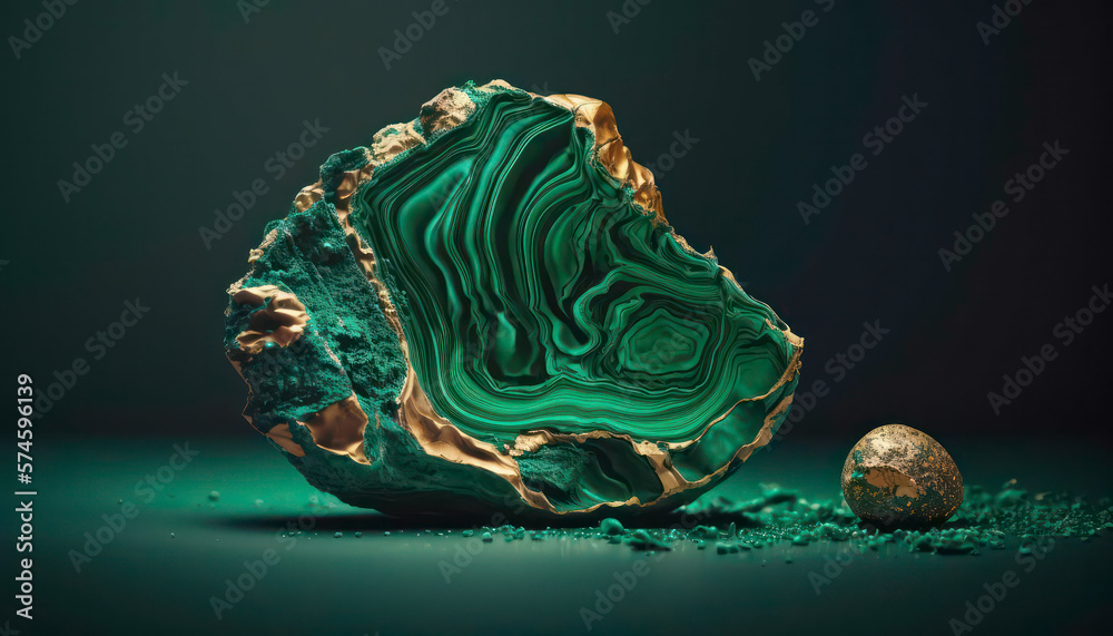 Obraz premium Malachite stones. Detail shot. Generative AI