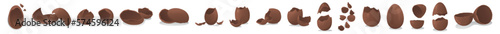 Set of broken chocolate Easter eggs on white background