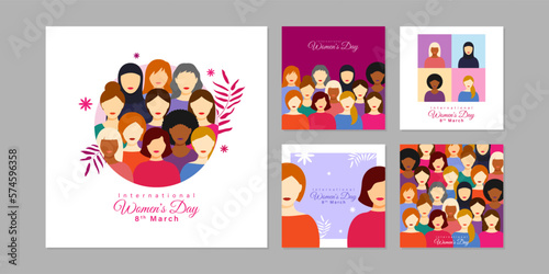 Tela Vector illustration of Happy International Women's Day social media story feed s