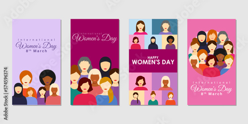 Vector illustration of Happy International Women's Day social media story feed set mockup template