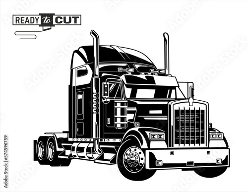  Classic american semi truck. Isolated vehicle on white background. Prepared for printing and cutting (Cricut, Silhouette, Cameo). 