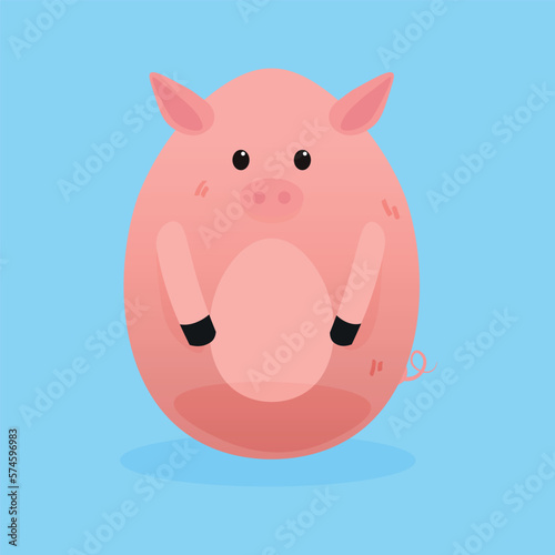 Cute Easter pig on light blue background