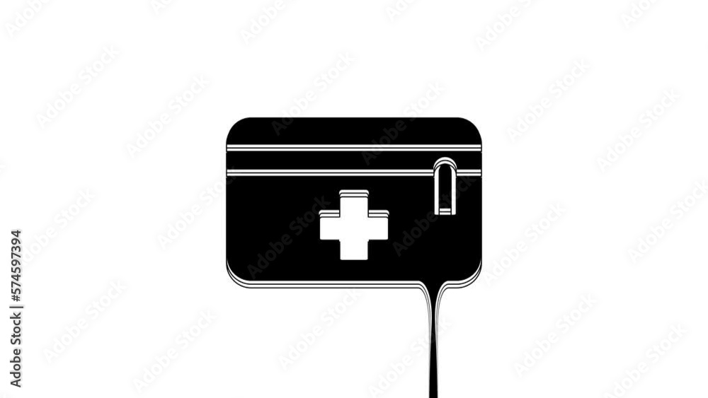 Black First aid kit icon isolated on white background. Medical box with cross. Medical equipment for emergency. Healthcare concept. 4K Video motion graphic animation Black First aid kit icon isolated on white background. Medical box with cross. Medical equipment for emergency. Healthcare concept. 4K Video motion graphic animation