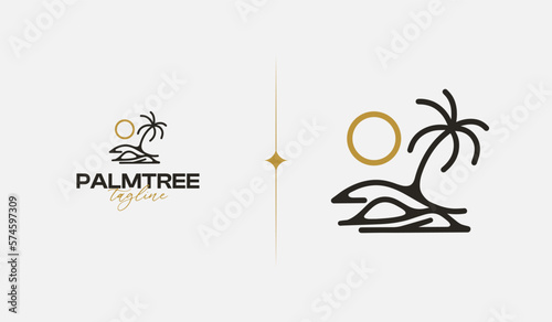 Beach Resort Palm Tree monoline. Universal creative premium symbol. Vector sign icon logo template. Vector illustration