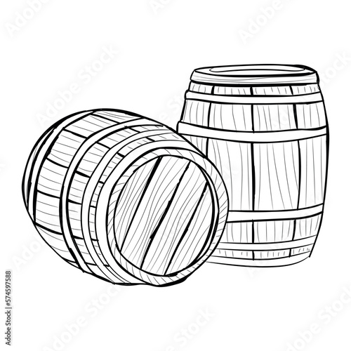 Wooden barrels on white background