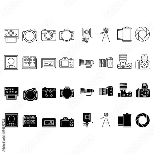 Photo camera icon vector set. Photography studio illustration sign collection. film symbol.