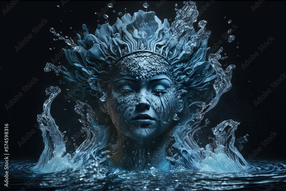 highly detailed illustration of the goddess of the water element. water, legends, elemental elements, character, graceful, fashion, form, emotion, soul, ocean, woman, imaginary. Mythology concept. AI