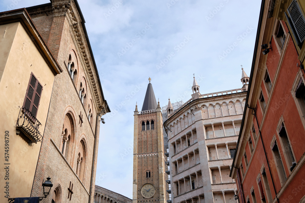 View of Parma Cathedral Square whit some buildings