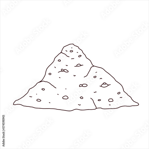 Pile of sand. Decoration of shore and the beach. Dune sketch isolated on white. Material for sandbox