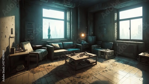 Abandoned apartment after the war. A place one has not entered in a very long time