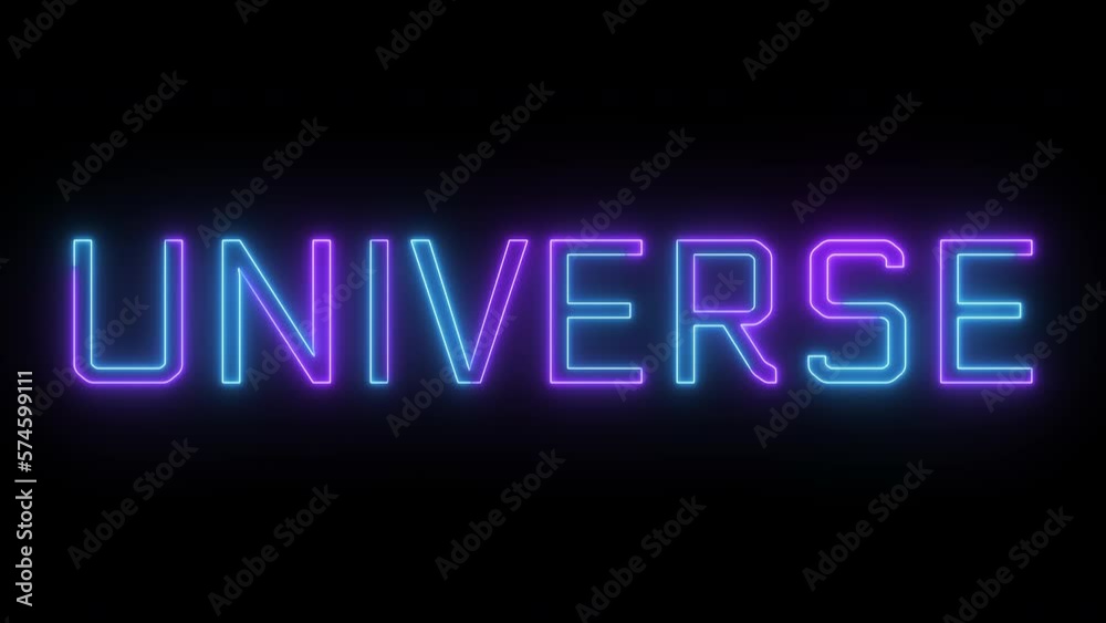 Neon glowing universe text flickering animation on black background.mov