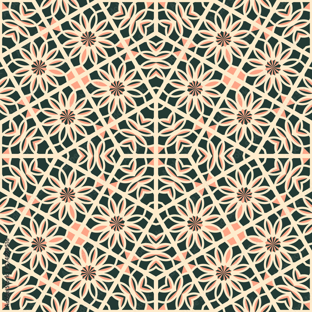Flat illustration vector-style image of geometric floral and leaves pattern Flat illustration vector-style image of geometric floral and leaves pattern