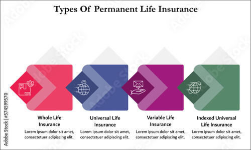 Types of permanent Life Insurances with icons and description placeholder.