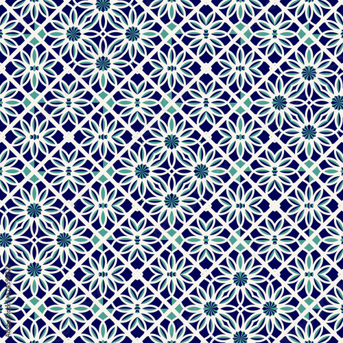 Flat illustration vector-style image of geometric floral and leaves pattern